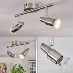 Lampes Vintages & Rétros-hofstein Crina Plafonnier, Spot de plafond LED Chrome, Nickel mat, 2 lumières