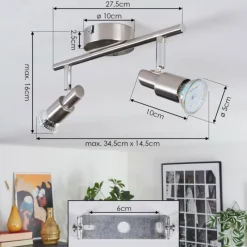 Lampes Vintages & Rétros-hofstein Crina Plafonnier, Spot de plafond LED Chrome, Nickel mat, 2 lumières