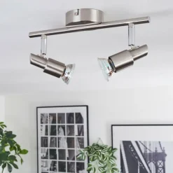 Lampes Vintages & Rétros-hofstein Crina Plafonnier, Spot de plafond LED Chrome, Nickel mat, 2 lumières