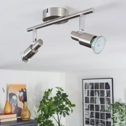 Lampes Vintages & Rétros-hofstein Crina Plafonnier, Spot de plafond LED Chrome, Nickel mat, 2 lumières