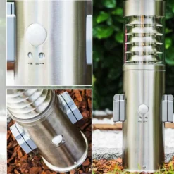 hofstein Dakar Borne lumineuse, Lampadaire Acier inoxydable, 1 lumière, Détecteur de mouvement