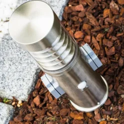 hofstein Dakar Borne lumineuse, Lampadaire Acier inoxydable, 1 lumière, Détecteur de mouvement