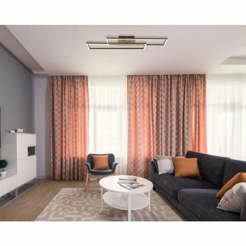 Lampes En Bois-Luminaires Globo Lighting Dakari Plafonnier LED Écru, Noir, 1 lumière