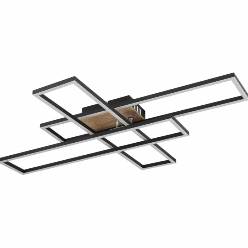 Lampes En Bois-Luminaires Globo Lighting Dakari Plafonnier LED Écru, Noir, 1 lumière