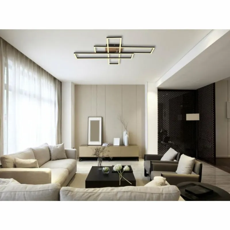 Lampes En Bois-Luminaires Globo Lighting Dakari Plafonnier LED Écru, Noir, 1 lumière