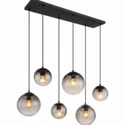Suspension Verre Fumé-Luminaires Globo Lighting DALLERTA Suspension Noir, 6 lumières