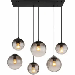 Suspension Verre Fumé-Luminaires Globo Lighting DALLERTA Suspension Noir, 6 lumières