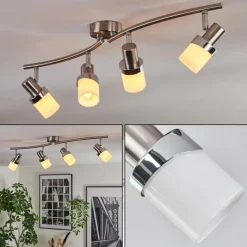 hofstein Davor Plafonnier, Spot de plafond Chrome, Nickel mat, 4 lumières