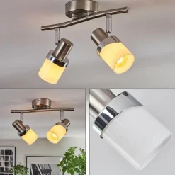 hofstein Davor Plafonnier, Spot de plafond Chrome, Nickel mat, 2 lumières