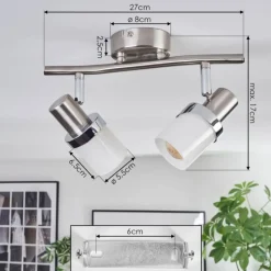 hofstein Davor Plafonnier, Spot de plafond Chrome, Nickel mat, 2 lumières