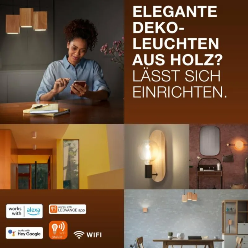 Lampes En Bois-Luminaires Ledvance DECOR Applique murale / Plafonnier LED Noir, 1 lumière