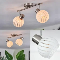 hofstein Dysted Plafonnier, Boule lumineuse Nickel mat, 2 lumières