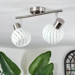 hofstein Dysted Plafonnier, Boule lumineuse Nickel mat, 2 lumières