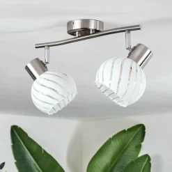 hofstein Dysted Plafonnier, Boule lumineuse Nickel mat, 2 lumières