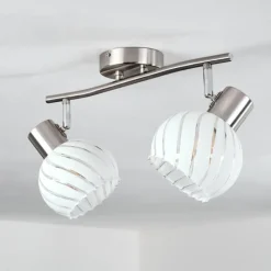 hofstein Dysted Plafonnier, Boule lumineuse Nickel mat, 2 lumières