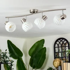 hofstein Dysted Plafonnier, Boule lumineuse Nickel mat, 4 lumières