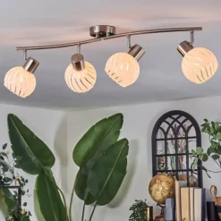 hofstein Dysted Plafonnier, Boule lumineuse Nickel mat, 4 lumières