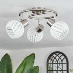 hofstein Dysted Plafonnier, Boule lumineuse Nickel mat, 3 lumières