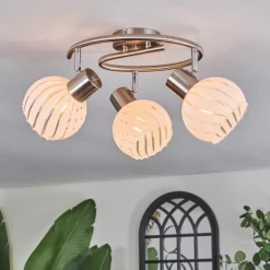 hofstein Dysted Plafonnier, Boule lumineuse Nickel mat, 3 lumières