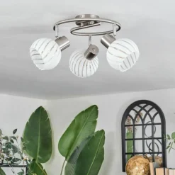 hofstein Dysted Plafonnier, Boule lumineuse Nickel mat, 3 lumières