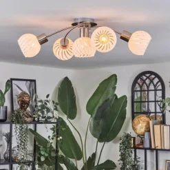 hofstein Dysted Plafonnier, Boule lumineuse Nickel mat, 5 lumières