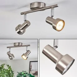 Lampes Vintages & Rétros-hofstein Edain Plafonnier, Spot de plafond LED Chrome, Nickel mat, 2 lumières