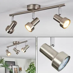 hofstein Edain Plafonnier, Spot de plafond LED Chrome, Nickel mat, 3 lumières