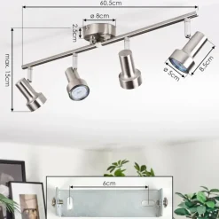 Lampes Vintages & Rétros-hofstein Edain Plafonnier, Spot de plafond LED Chrome, Nickel mat, 4 lumières