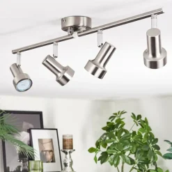Lampes Vintages & Rétros-hofstein Edain Plafonnier, Spot de plafond LED Chrome, Nickel mat, 4 lumières