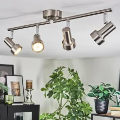 Lampes Vintages & Rétros-hofstein Edain Plafonnier, Spot de plafond LED Chrome, Nickel mat, 4 lumières