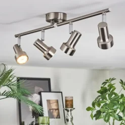 Lampes Vintages & Rétros-hofstein Edain Plafonnier, Spot de plafond LED Chrome, Nickel mat, 4 lumières