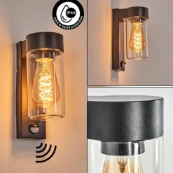 hofstein Encoberta Lampe murale d´extérieur Noir, 1 lumière, Détecteur de mouvement