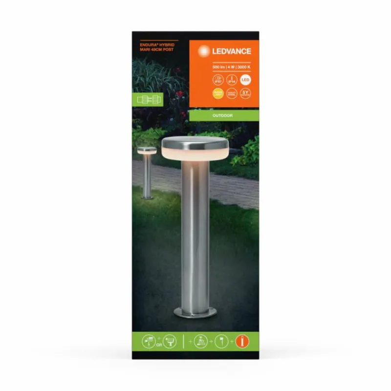 Luminaires Ledvance Endura Lampadaire d'extérieur LED Acier brossé, 1 lumière