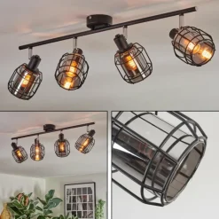 Suspension Verre Fumé-hofstein Ennor Plafonnier, Spot de plafond Noir, 4 lumières
