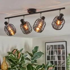 Suspension Verre Fumé-hofstein Ennor Plafonnier, Spot de plafond Noir, 4 lumières