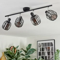 Suspension Verre Fumé-hofstein Ennor Plafonnier, Spot de plafond Noir, 4 lumières