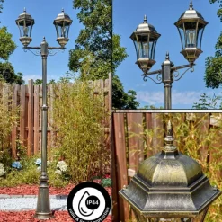 Luminaires Rustiques-hofstein Etoe Luminaire extérieur, Réverbère, Eclairage de chemin Or, Noir, 2 lumières