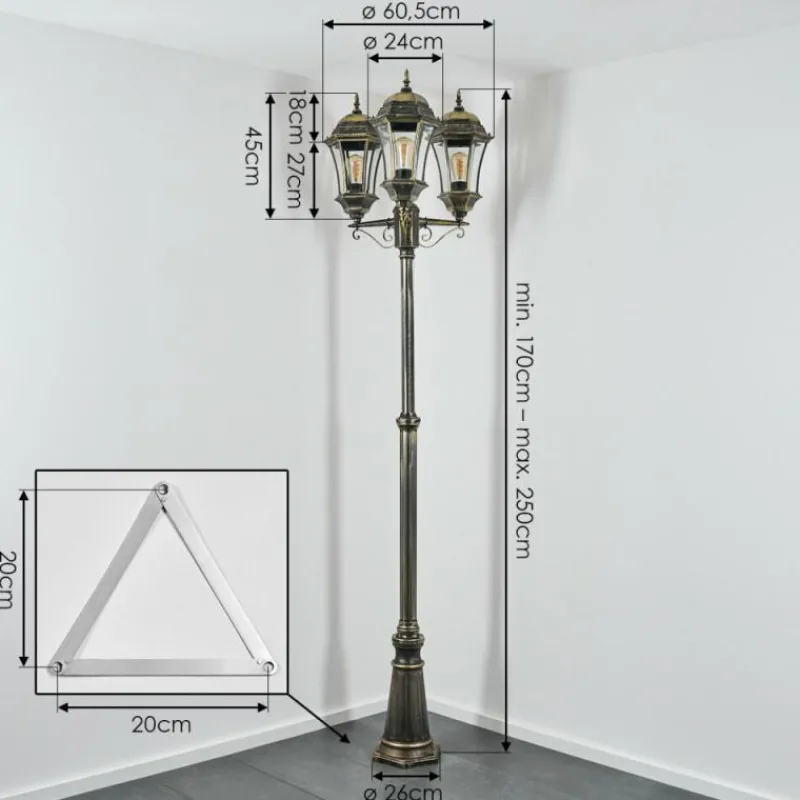 Luminaires Rustiques-hofstein Etoe Luminaire extérieur, Réverbère, Eclairage de chemin Or, Noir, 3 lumières