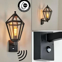 Luminaires Rustiques-hofstein Falfosa Lampe murale d´extérieur Noir, 1 lumière, Détecteur de mouvement