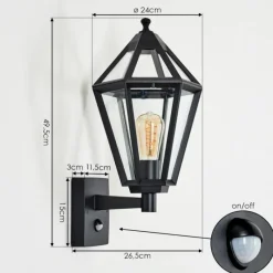 Luminaires Rustiques-hofstein Falfosa Lampe murale d´extérieur Noir, 1 lumière, Détecteur de mouvement