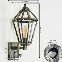 Luminaires Rustiques-hofstein Falfosa Lampe murale d´extérieur Or, Noir, 1 lumière, Détecteur de mouvement