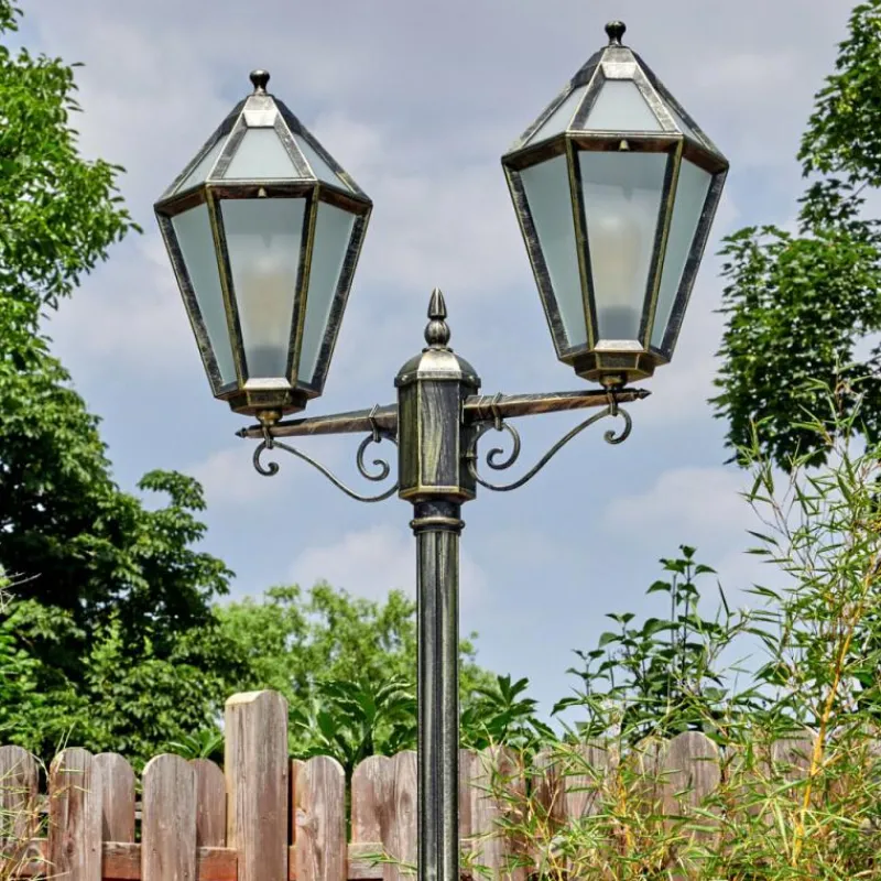 Luminaires Rustiques-hofstein Falfosa Luminaire extérieur, Réverbère, Eclairage de chemin Or, Noir, 2 lumières