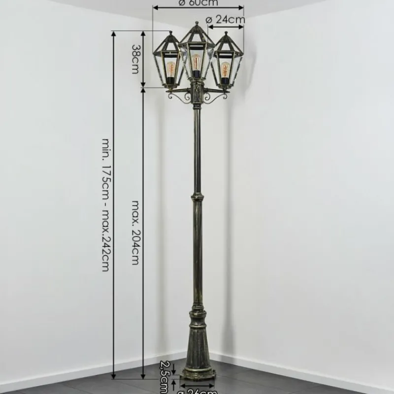 Luminaires Rustiques-hofstein Falfosa Luminaire extérieur, Réverbère, Eclairage de chemin Or, Noir, 3 lumières