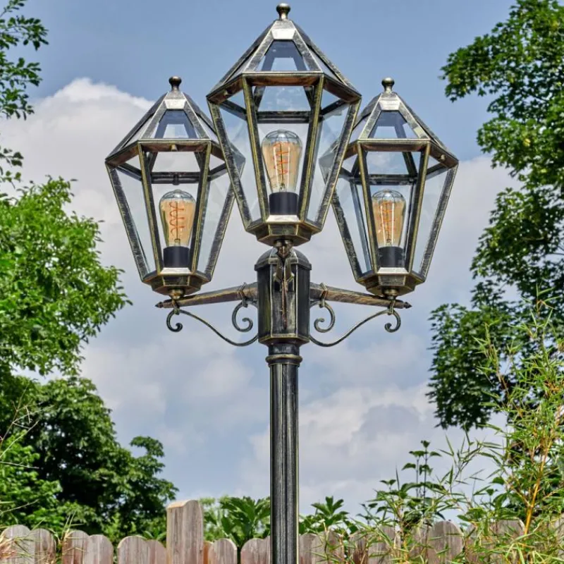 Luminaires Rustiques-hofstein Falfosa Luminaire extérieur, Réverbère, Eclairage de chemin Or, Noir, 3 lumières