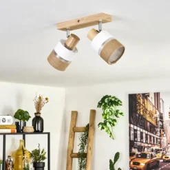 Lampes En Tissu-hofstein Fallhagen Plafonnier Chrome, Écru, 2 lumières