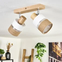 Lampes En Tissu-hofstein Fallhagen Plafonnier Chrome, Écru, 2 lumières