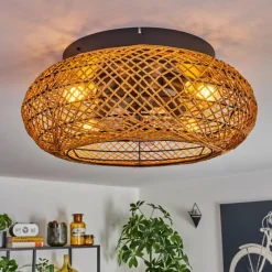 hofstein Fallhagen Plafonnier, Ventilateur de plafond lumineux Noir, 4 lumières, Télécommandes