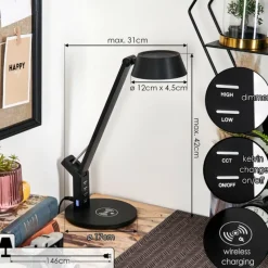 Luminaires Scandinaves-hofstein Falon Lampe de bureau, Lampe à poser, Liseuse LED Noir, 1 lumière