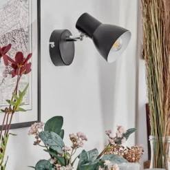 Lampes Vintages & Rétros-hofstein Farel Applique murale, Spot mural Chrome, Noir, 1 lumière