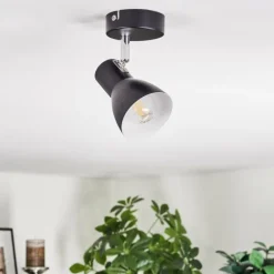 Lampes Vintages & Rétros-hofstein Farel Plafonnier, Spot de plafond Chrome, Noir, 1 lumière